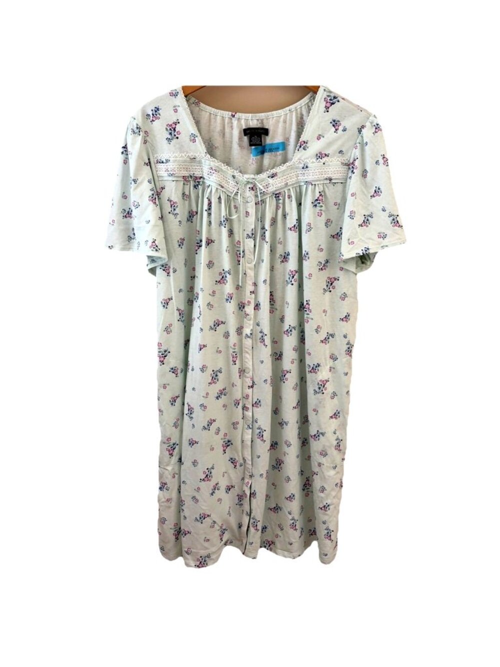 Earth Angels Short Sleeve Nightgown House Dress Size XL Snap Front Grannycore
